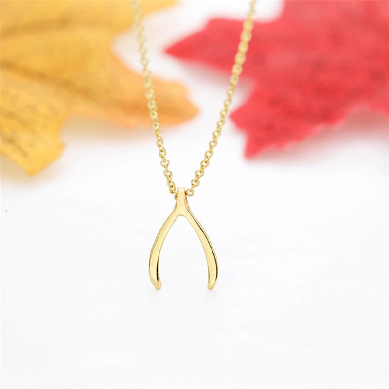 Copper Wishbone Charm Necklace With Stainless Steel Chain (2).jpg