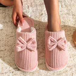fashion women's bow slippers, fall/winter indoor lightweight & comfortable warm slippers for home