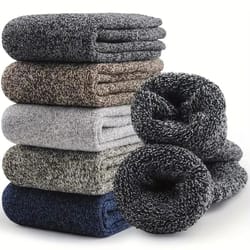 winter warm thick wool socks for men, merino wool slipper socks with towel bottom against cold & snow