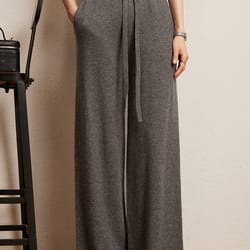 cashmere straight pants autumn winter, thin version office women's pants, knitted warm lounge trousers curled hem