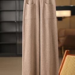 wool knitted wide-leg pants women autumn winter pockets, soft warm comfortable, casual loose fashion bottoms