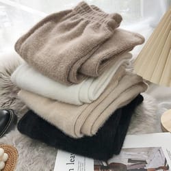 women knit imitation mink wide leg pants, autumn winter vintage thick loose pants, high waist straight casual trousers