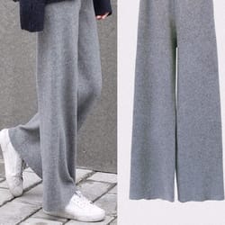 high waist straight pants casual, pants autumn and winter knit sweater, wide legs women wear loose mop slim