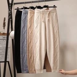 women autumn and winter new loose pants, fried dough twists knitted wide leg pants, thickened woolen harun radish pant