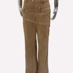 luxury designer european clothes, spring double waisted long khaki stretchy suede faux leather pants with zipper style