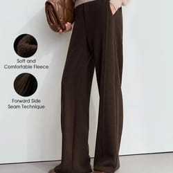 winter women suede wide leg trousers, minimalist false placket rear rubber band waist casual pants, stylish office