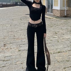 high quality korean low rise bell bottom jeans, winter women simple flared pants, y2k cowboy skinny denim bootcut