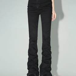 stacked flare jeans women black trousers with solid stretch, high rise boot cut pants in goth retro japanese korean y2k