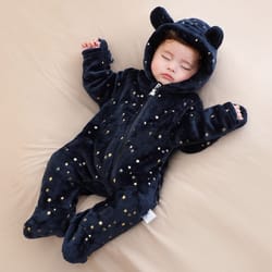 autumn winter newborn baby footed romper warm fleece jumpsuit with bear ears cute star cartoon print one piece outfit