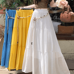 boho summer cotton-linen midi skirt, flowy pleated a-line long skirt with slimming fit, perfect for vacation