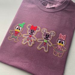 Mickey Minnie Donald Daisy Gingerbread Cookie Embroidered Shirt  Disney Christmas Embroidered Sweatshirt