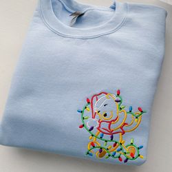 Winnie The Pooh Christmas Lights Embroidered Sweatshirt  Embroidered Shirt  Disney Embroidered Shirt  Disney Christmas C