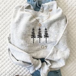 Pine Tree EMBROIDERED Sweatshirt, Trees Nature Hoodie, Christmas Crewneck, Fall Shirt