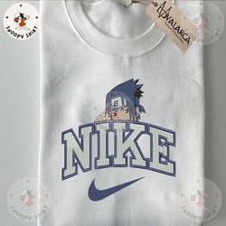 inspired anime embroidered shirt, nike x sasuke naruto embroidered shirt, brand anime embroidered hoodie