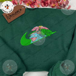 nike x bulbasaur embroidered shirt, anime embroidered shirt, custom embroidered shirt, anime embroidered