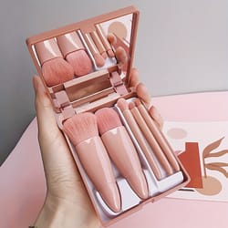 portable makeup brush set with mirror foldable travel kit, compact & convenient mini makeup brush set