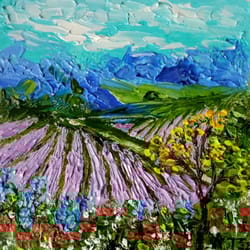 mini oil painting provence landscape with lavender original miniature