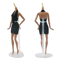 doll stand display holder with adjustable clips, white plastic