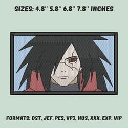madara uchiha embroidery design file, naruto anime embroidery design, anime pes design, machine embroidery