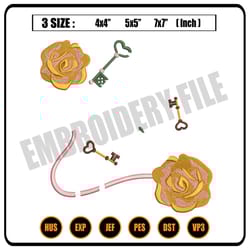 alice in wonderland rose and key embroidery ,png