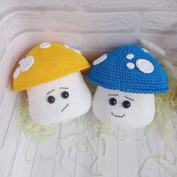 Handmade Crochet Mushroom Basket for Whimsical Home Decor, 2 pc