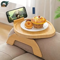 round foldable armrest table ideal for wide sofas with drink holder shelf