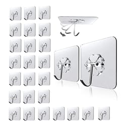 invisible wall mount hooks 30 pack,heavy duty adhesive hooks for hanging decor, keys, towels, no drill,no residue clear