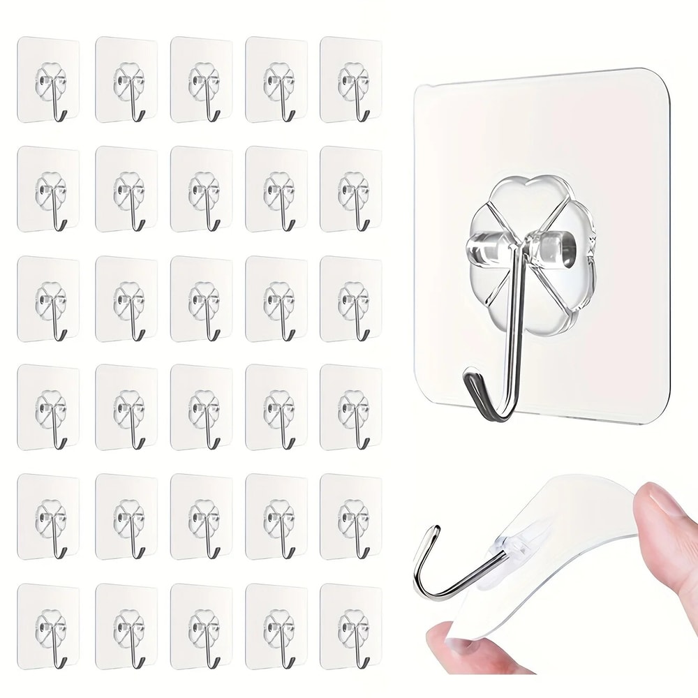 Invisible Wall Mount Hooks 30 PackHeavy Duty Adhesive Hooks For Hanging Decor Keys Towels No DrillN 6