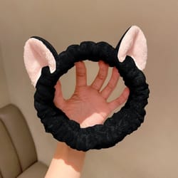 cute cat ear coral fleece headband, plush bow hairband for women & girls