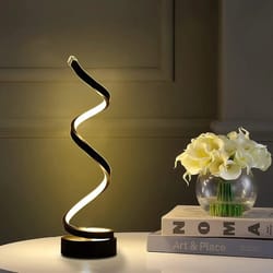 modern spiral dimmable led table lamp, sleek bedside light for living room, bedroom, office