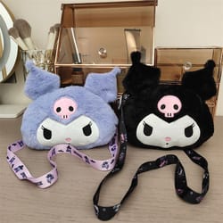 sanrio plush cinnamoroll & kuromi women tote handbag, kawaii fashion female messenger bag & shoulder purse for girls