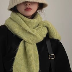 pure color woolen scarf, versatile winter neck warmer, new knitted yarn for girls and students