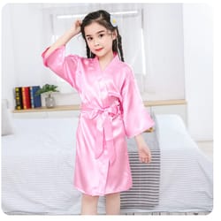 satin silk pink bathrobes for girls, nightwear kimono, summer girl sleepwear, children wedding spa party dress