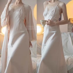 sexy lace trim sleepwear, new female long robe nightgown set, suspender nightdress, spring summer satin home dress