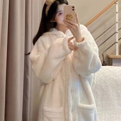 rabbit ears ins girls pajamas, autumn and winter ladies warm pajamas, cartoon robe bathrobe, cozy homewear for students
