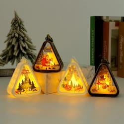 led mini christmas triangle lantern, santa claus snowman festival lamp, indoor table ornaments, party scene props