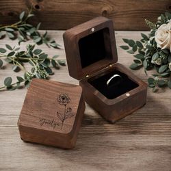 Personalized Wood Ring Box, Engraving Ring Box, Square Wedding Ring Box