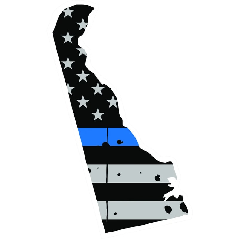 Distressed Thin Blue Line Delaware State Shaped Subdued US Flag Sticker Self Adhesive Vinyl police - C3789.png