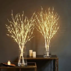 battery operated white birch branch lights, willow fairy lights for bedroom, home, and outdoor decoration