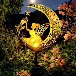 fairy moon figurine light stake ornament, solar garden statues outdoor decor, patio lawn yard gift for mom