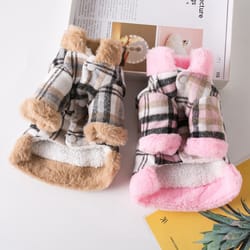 essential fur collar cotton pet outfits frenchie gear, stylish winter pet jacket clothes grid, durable warm small dogs