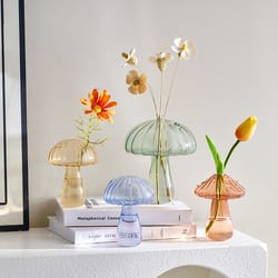 hydroponic flower plant decoration, mini mushroom glass vase, creative table vase