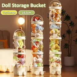 organization plush toy, doll storage box, storage tube transparent, plastic toy organizer