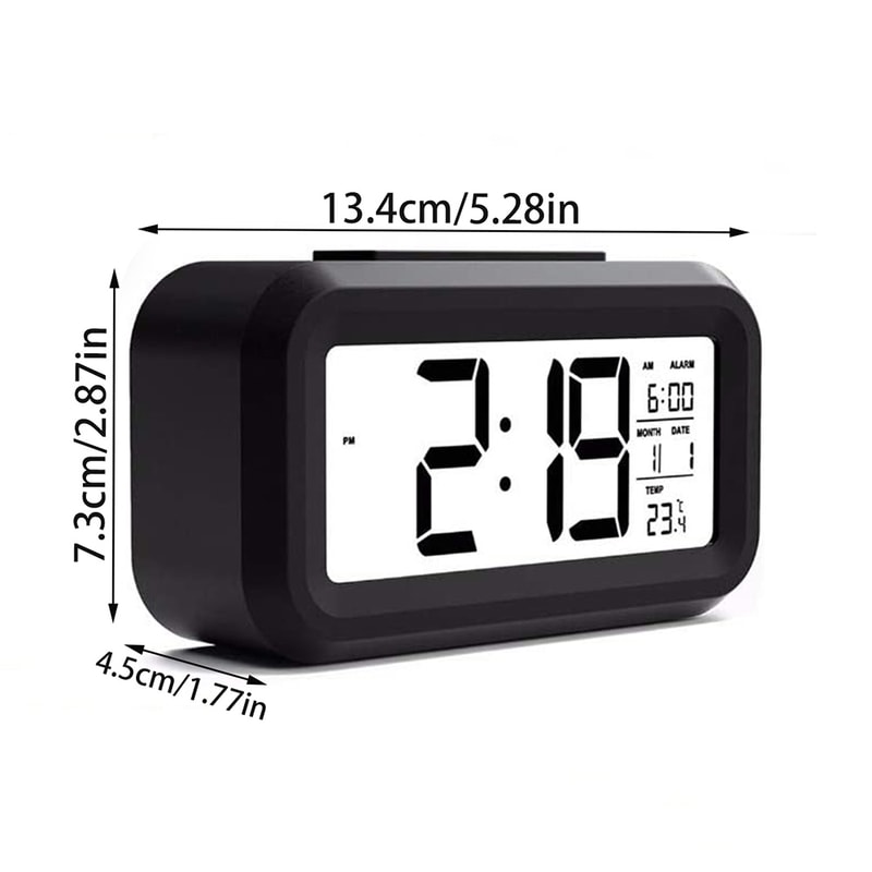 Battery Operated Digital Alarm Clock With Indoor Temperature Light Sensor Backlight Display For Bed 6