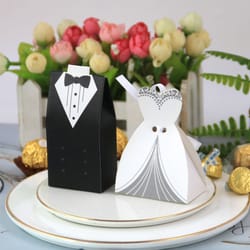 tuxedo wedding dress candy boxes, bride and groom packaging, bridal shower party supplies