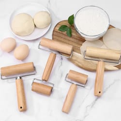 premium wood rolling pin with handle, kitchen dough roller for pastry, pizza, pasta baking