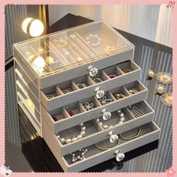 jewelry box in gray, large capacity storage for rings, earrings, anti-oxidation jewelry organizer