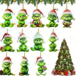 green grinch christmas tree decoration, creative cartoon pendants, perfect for holiday home parties and birthday