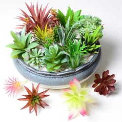 small bonsai succulent plants green faux flower desktop fake plants for home decor