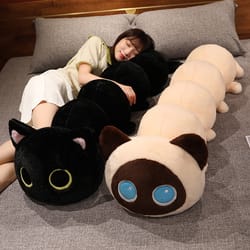 kawaii black cat plush toys, giant cute soft cat sleep long pillow cushion, plush gift